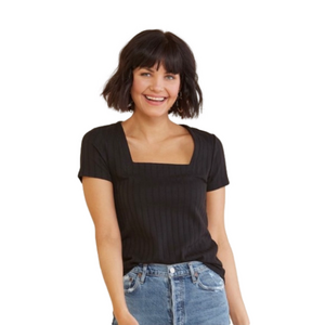 Sanctuary black organic cotton ribbed square shirt xl